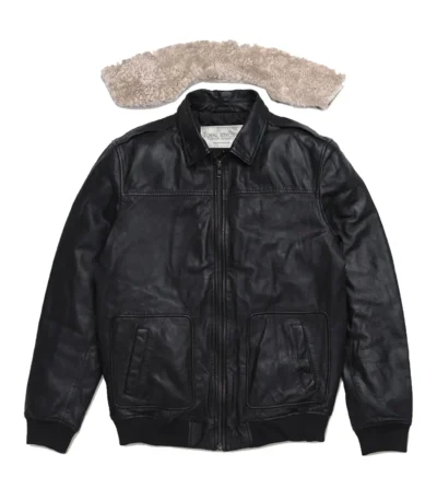 Leather Bomber Jacket Men Flight Jacket - Black