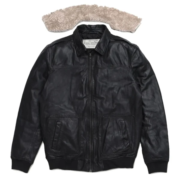 Leather Bomber Jacket Men Flight Jacket - Black